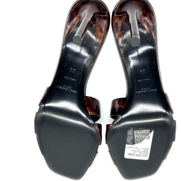 Saint Laurent YSL Tribute 85 Leopard Tartaruga Patent Mule Sandals Heels - Picture 15 of 16